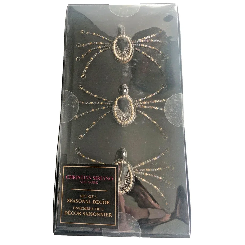 Christian Siriano Halloween Big Spiders Faux Rhinestone Spooky Scary Set Of 3